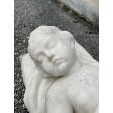 ANTICA SCULTURA TUTTOTONDO MARMO BIANCO BAMBINO ADDORMENTATO BIMBO EPOCA 1800