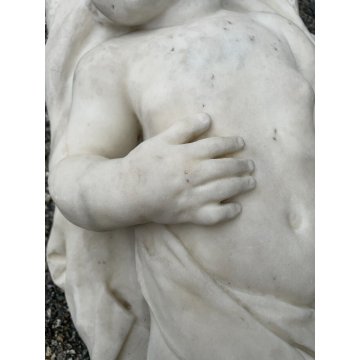 ANTICA SCULTURA TUTTOTONDO MARMO BIANCO BAMBINO ADDORMENTATO BIMBO EPOCA 1800