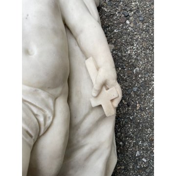 ANTICA SCULTURA TUTTOTONDO MARMO BIANCO BAMBINO ADDORMENTATO BIMBO EPOCA 1800