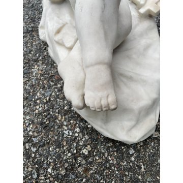 ANTICA SCULTURA TUTTOTONDO MARMO BIANCO BAMBINO ADDORMENTATO BIMBO EPOCA 1800