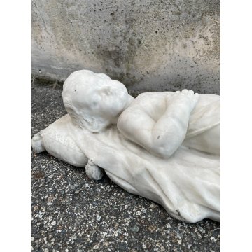 ANTICA SCULTURA TUTTOTONDO MARMO BIANCO BAMBINO ADDORMENTATO BIMBO EPOCA 1800