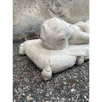 ANTICA SCULTURA TUTTOTONDO MARMO BIANCO BAMBINO ADDORMENTATO BIMBO EPOCA 1800