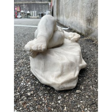 ANTICA SCULTURA TUTTOTONDO MARMO BIANCO BAMBINO ADDORMENTATO BIMBO EPOCA 1800