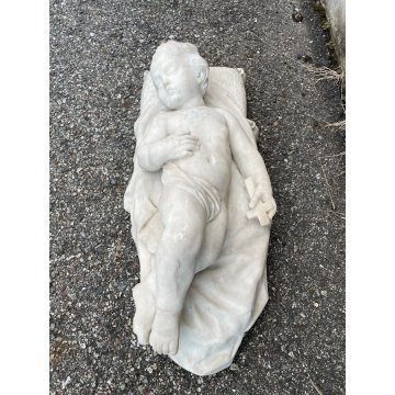 ANTICA SCULTURA TUTTOTONDO MARMO BIANCO BAMBINO ADDORMENTATO BIMBO EPOCA 1800