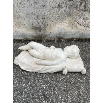 ANTICA SCULTURA TUTTOTONDO MARMO BIANCO BAMBINO ADDORMENTATO BIMBO EPOCA 1800