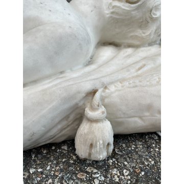 ANTICA SCULTURA TUTTOTONDO MARMO BIANCO BAMBINO ADDORMENTATO BIMBO EPOCA 1800