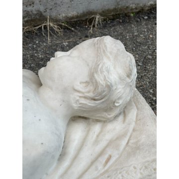 ANTICA SCULTURA TUTTOTONDO MARMO BIANCO BAMBINO ADDORMENTATO BIMBO EPOCA 1800