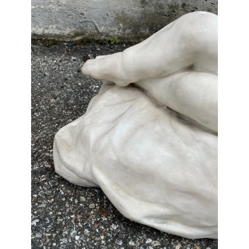 ANTICA SCULTURA TUTTOTONDO MARMO BIANCO BAMBINO ADDORMENTATO BIMBO EPOCA 1800