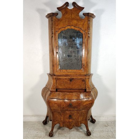 ANTICO TRUMEAU Olandese EPOCA 800 RIBALTA MOSSA URNA radica noce SCRITTOIO COMO