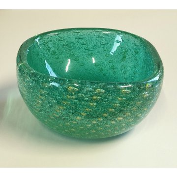 VASO VETRO DESIGN verde SOMMERSO BOLLICINE Carlo Scarpa VENINI MURANO anni 40