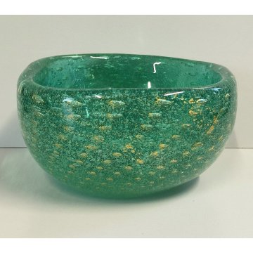 VASO VETRO DESIGN verde SOMMERSO BOLLICINE Carlo Scarpa VENINI MURANO anni 40