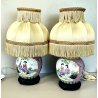 COPPIA ABATJOURS LAMPADA VINTAGE BASE VASO PORCELLANA FAMILLE ROSE PARALUME '60s