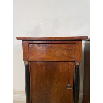 ANTICA COPPIA COMODINO IMPERO LEGNO NOCE epoca 1900 CASSETTO ANTA TAVOLINO OLD