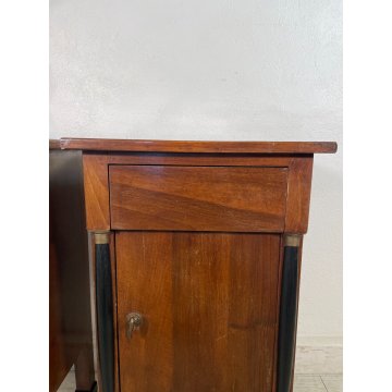 ANTICA COPPIA COMODINO IMPERO LEGNO NOCE epoca 1900 CASSETTO ANTA TAVOLINO OLD