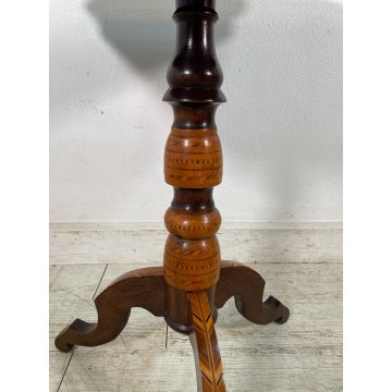 ANTICO TAVOLINO LEGNO INTARSIATO GIOCO SCACCHI TORNITO TAVOLO SALOTTO VINTAGE