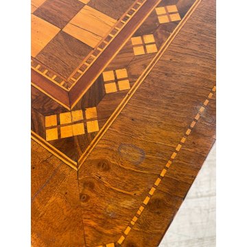 ANTICO TAVOLINO LEGNO INTARSIATO GIOCO SCACCHI TORNITO TAVOLO SALOTTO VINTAGE