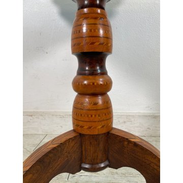 ANTICO TAVOLINO LEGNO INTARSIATO GIOCO SCACCHI TORNITO TAVOLO SALOTTO VINTAGE