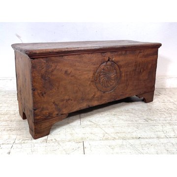 ANTICA PICCOLA CASSAPANCA legno PIOPPO 98 cm epoca 1800 OLD WOOD CHEST FORMELLA