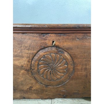 ANTICA PICCOLA CASSAPANCA legno PIOPPO 98 cm epoca 1800 OLD WOOD CHEST FORMELLA