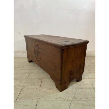 ANTICA PICCOLA CASSAPANCA legno PIOPPO 98 cm epoca 1800 OLD WOOD CHEST FORMELLA