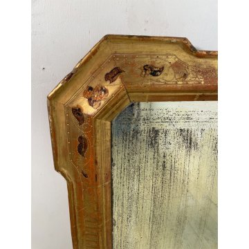 ANTICA SPECCHIERA VASSOIO DORATA SPECCHIO PARETE LEGNO ORO CORNICE EPOCA '800