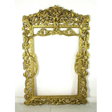 ENORME ANTICA SPECCHIERA CAMINIERA CORNICE LEGNO SCOLPITO DECORATO DORATO '900
