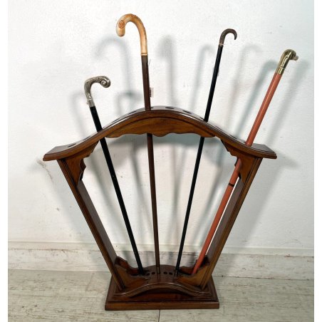 ANTICO ESPOSITORE PORTABASTONI DA TERRA LEGNO EPOCA 1900 RASTRELLIERA 12 BASTONI