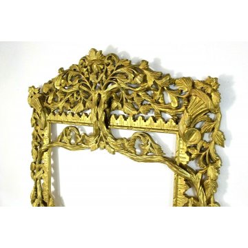 ENORME ANTICA SPECCHIERA CAMINIERA CORNICE LEGNO SCOLPITO DECORATO DORATO '900