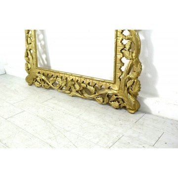 ENORME ANTICA SPECCHIERA CAMINIERA CORNICE LEGNO SCOLPITO DECORATO DORATO '900