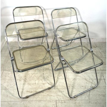 SET 4 SEDIE ANONIMA CASTELLI PLIA PIEGHEVOLI CROMATE Fumè VINTAGE DESIGN CHAIR