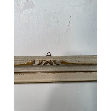 GRANDE ANTICA CORNICE BIANCA DORATA LEGNO SCOLPITO 83 cm x 63 cm EPOCA '900