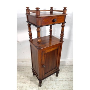 ANTICO COMODINO ETAGERE 2 RIPIANI LEGNO NOCE epoca 1900 TAVOLINO NIGHT TABLE OLD