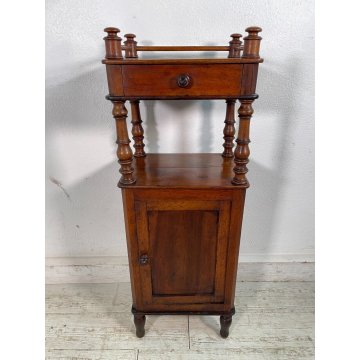 ANTICO COMODINO ETAGERE 2 RIPIANI LEGNO NOCE epoca 1900 TAVOLINO NIGHT TABLE OLD