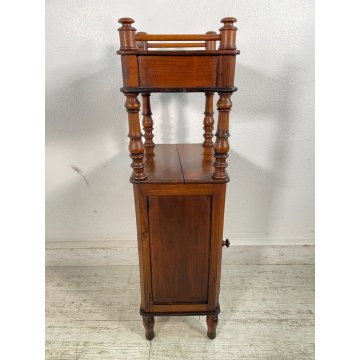 ANTICO COMODINO ETAGERE 2 RIPIANI LEGNO NOCE epoca 1900 TAVOLINO NIGHT TABLE OLD