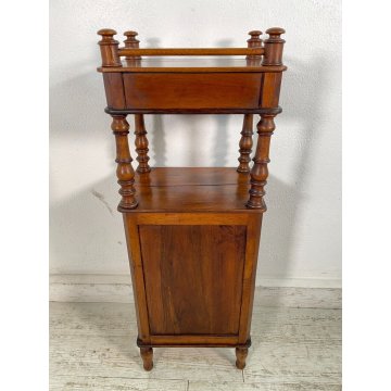 ANTICO COMODINO ETAGERE 2 RIPIANI LEGNO NOCE epoca 1900 TAVOLINO NIGHT TABLE OLD