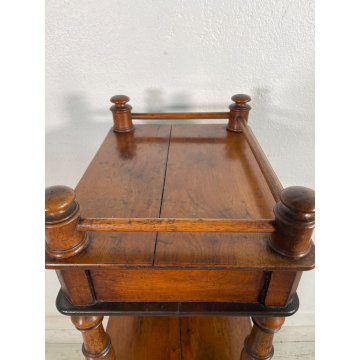 ANTICO COMODINO ETAGERE 2 RIPIANI LEGNO NOCE epoca 1900 TAVOLINO NIGHT TABLE OLD