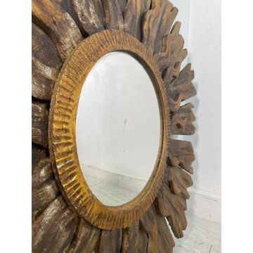 ANTICA SPECCHIERA SOLE SPECCHIO DORATO CORNICE LEGNO metà '900 MIRROR SUN GLASS