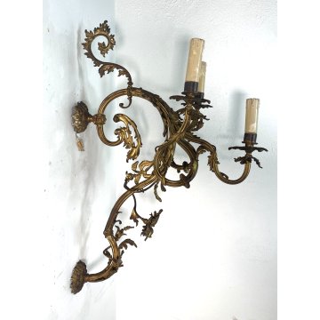 GRANDE APPLIQUE BRONZO DORATO 85 CM STILE LUIGI XVI LAMPADA da PARETE TRE FIAMME