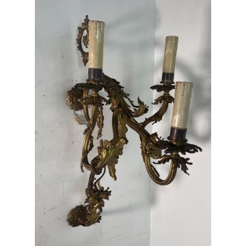 GRANDE APPLIQUE BRONZO DORATO 85 CM STILE LUIGI XVI LAMPADA da PARETE TRE FIAMME