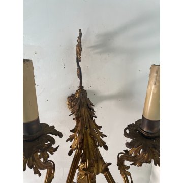 GRANDE APPLIQUE BRONZO DORATO 85 CM STILE LUIGI XVI LAMPADA da PARETE TRE FIAMME