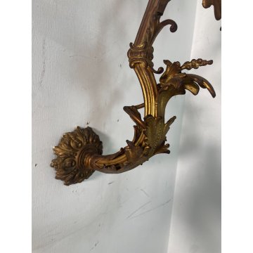 GRANDE APPLIQUE BRONZO DORATO 85 CM STILE LUIGI XVI LAMPADA da PARETE TRE FIAMME