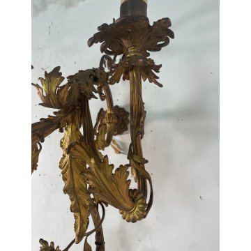 GRANDE APPLIQUE BRONZO DORATO 85 CM STILE LUIGI XVI LAMPADA da PARETE TRE FIAMME