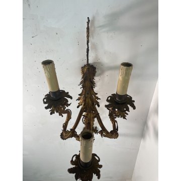 GRANDE APPLIQUE BRONZO DORATO 85 CM STILE LUIGI XVI LAMPADA da PARETE TRE FIAMME