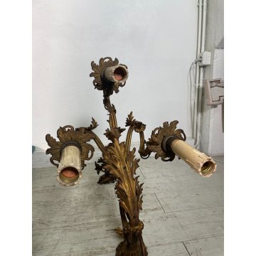 GRANDE APPLIQUE BRONZO DORATO 85 CM STILE LUIGI XVI LAMPADA da PARETE TRE FIAMME