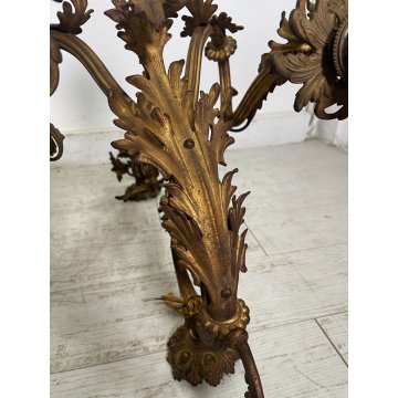 GRANDE APPLIQUE BRONZO DORATO 85 CM STILE LUIGI XVI LAMPADA da PARETE TRE FIAMME