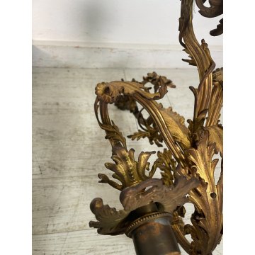 GRANDE APPLIQUE BRONZO DORATO 85 CM STILE LUIGI XVI LAMPADA da PARETE TRE FIAMME