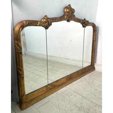 ANTICA GRANDE SPECCHIERA CAMINIERA LEGNO DORATO EPOCA '900 MIRROR FIREPLACE