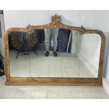 ANTICA GRANDE SPECCHIERA CAMINIERA LEGNO DORATO EPOCA '900 MIRROR FIREPLACE