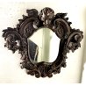 ANTICO SPECCHIO CORNICE LEGNO ORNATO INTAGLIATO FOGLIA ARGENTO PUTTO XVIII sec.