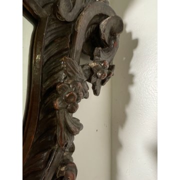 ANTICO SPECCHIO CORNICE LEGNO ORNATO INTAGLIATO FOGLIA ARGENTO PUTTO XVIII sec.